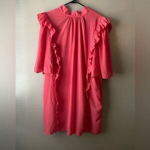 Pink Ruffled Babydoll Midi Dress for Wedding Guests